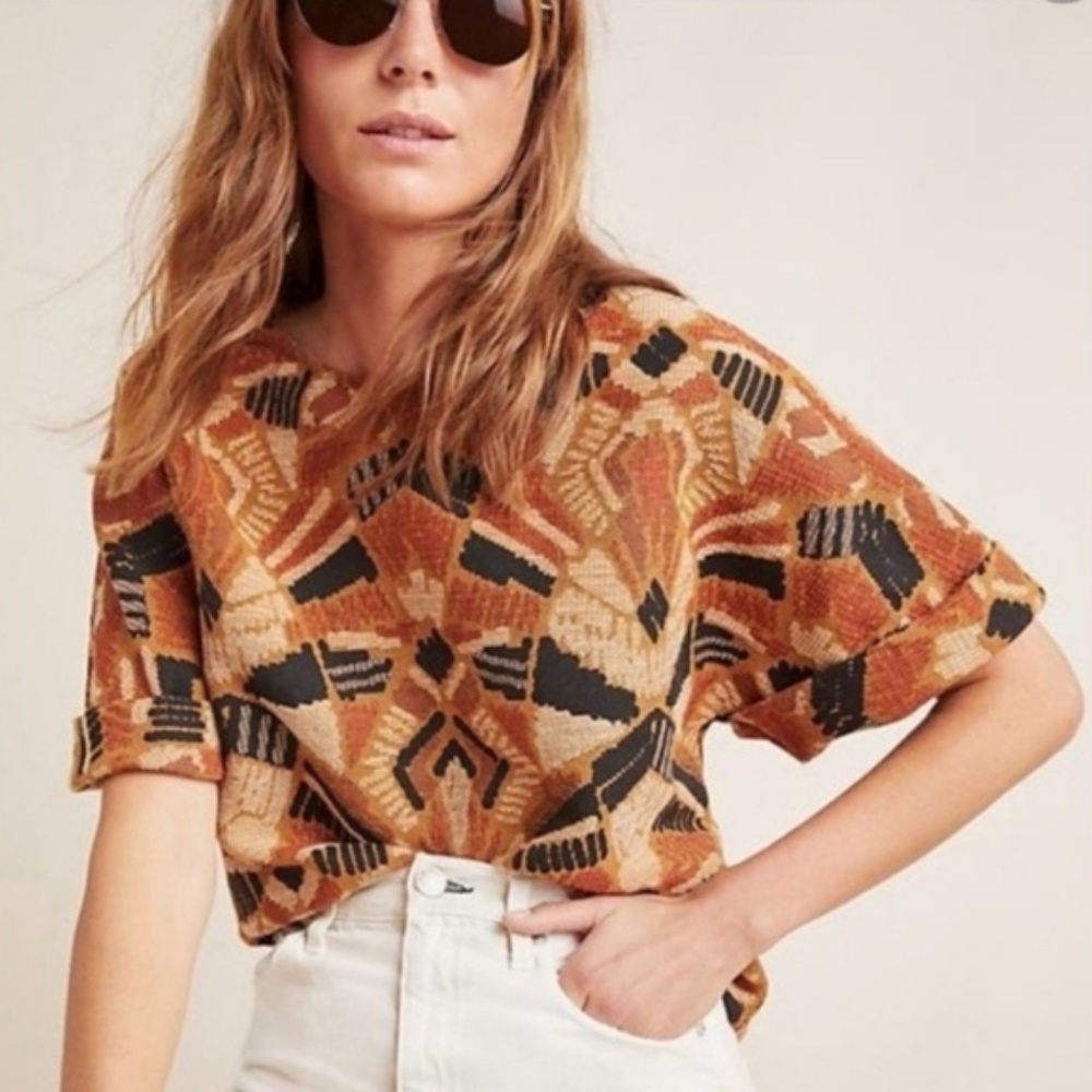 Anthropologie Dolan Left Coast Seraphina Textured Blouse Medium Art Deco Top